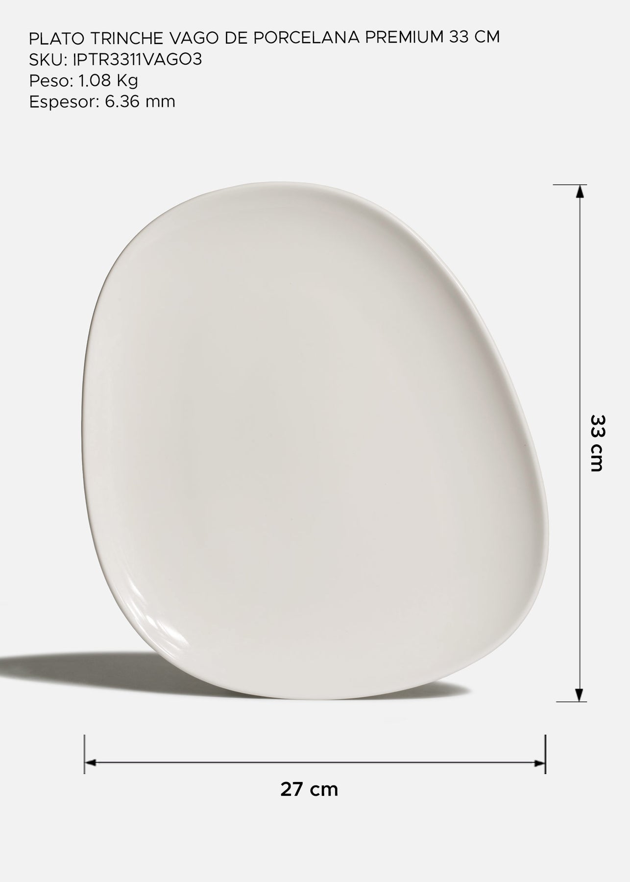 Plato Vago de porcelana premium blanca con forma orgánica