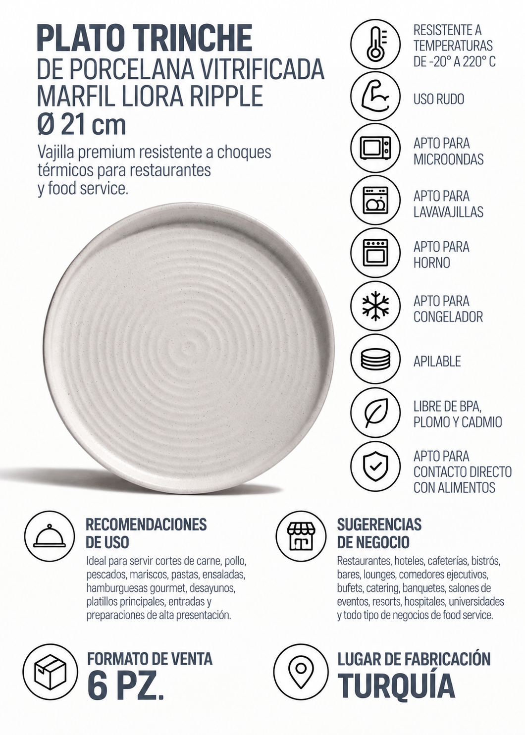 Plato de porcelana vitrificada Liora Ripple Ø 21 cm