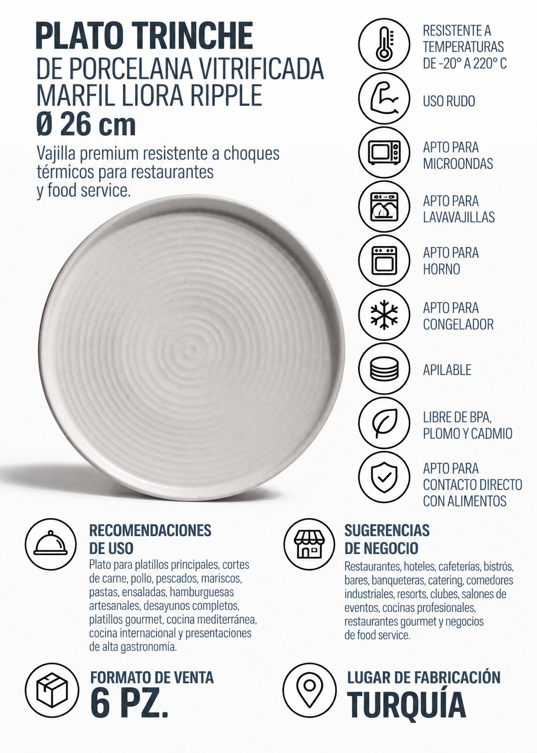 Plato de porcelana vitrificada Liora Ripple Ø 26 cm