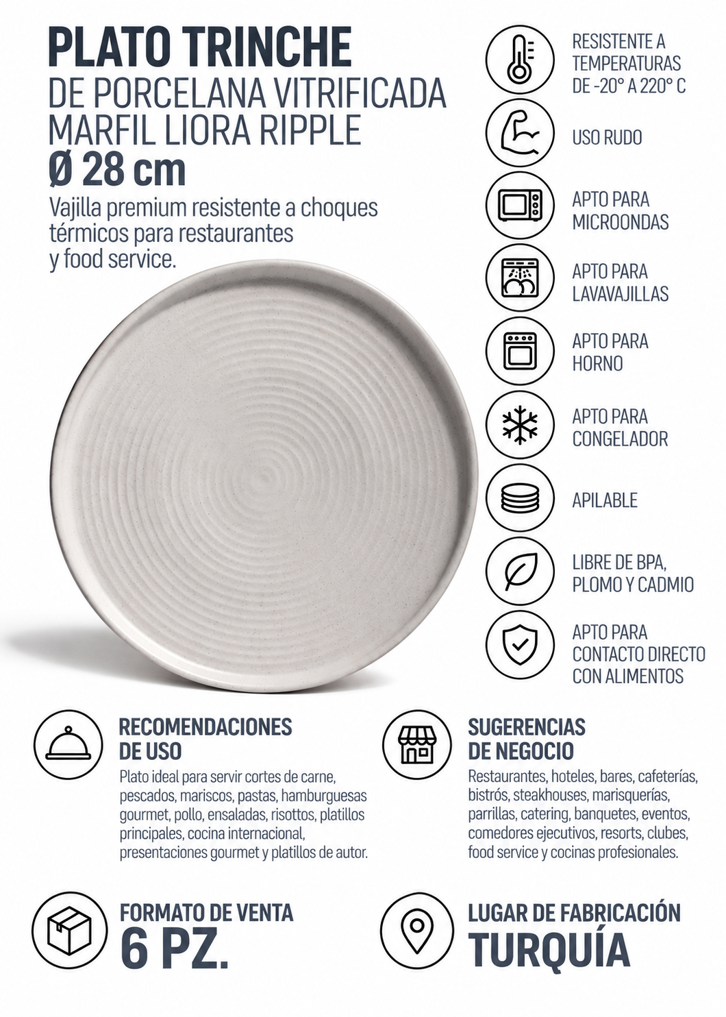 Plato trinche grande marfil para restaurante