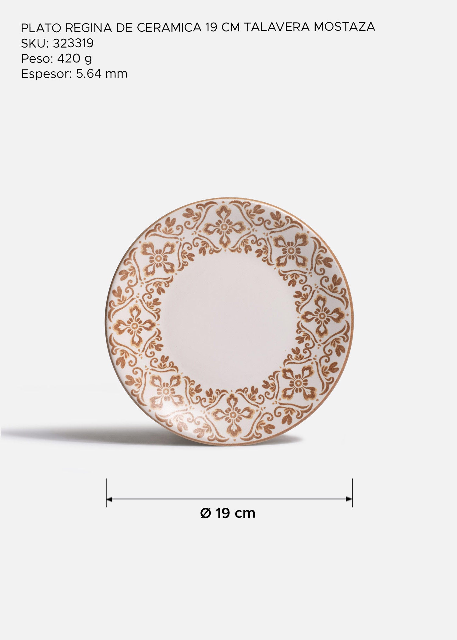 Plato Regina blanco con decoración café Talavera Mostaza