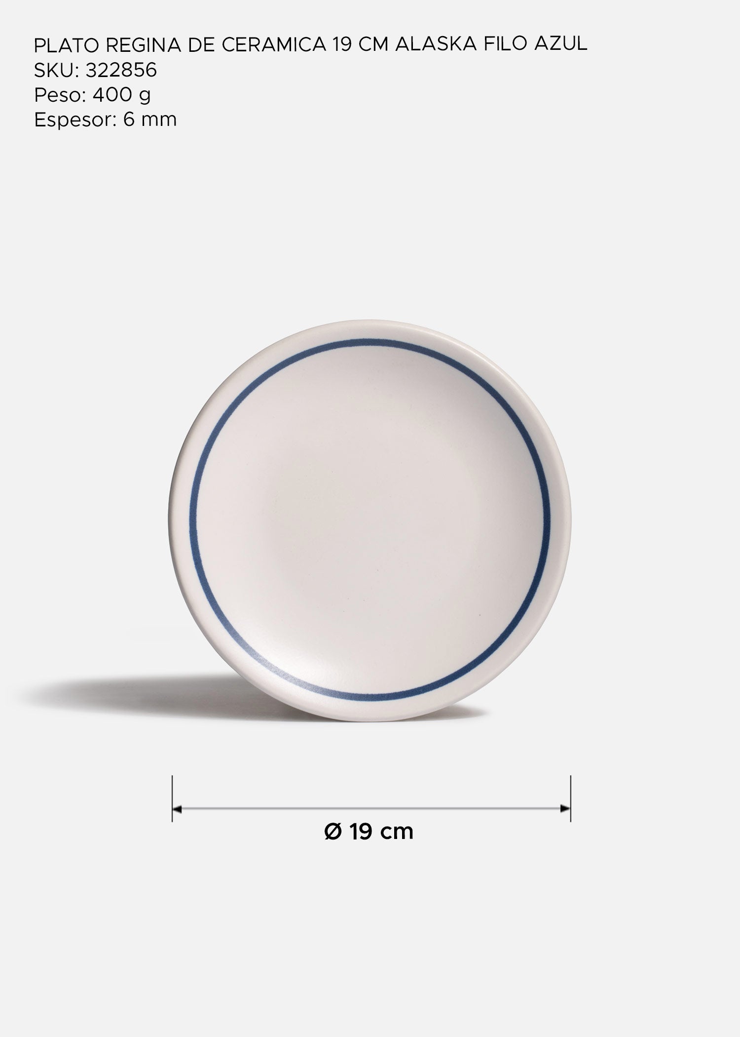 Plato postrero Regina blanco con filo azul de 19 cm