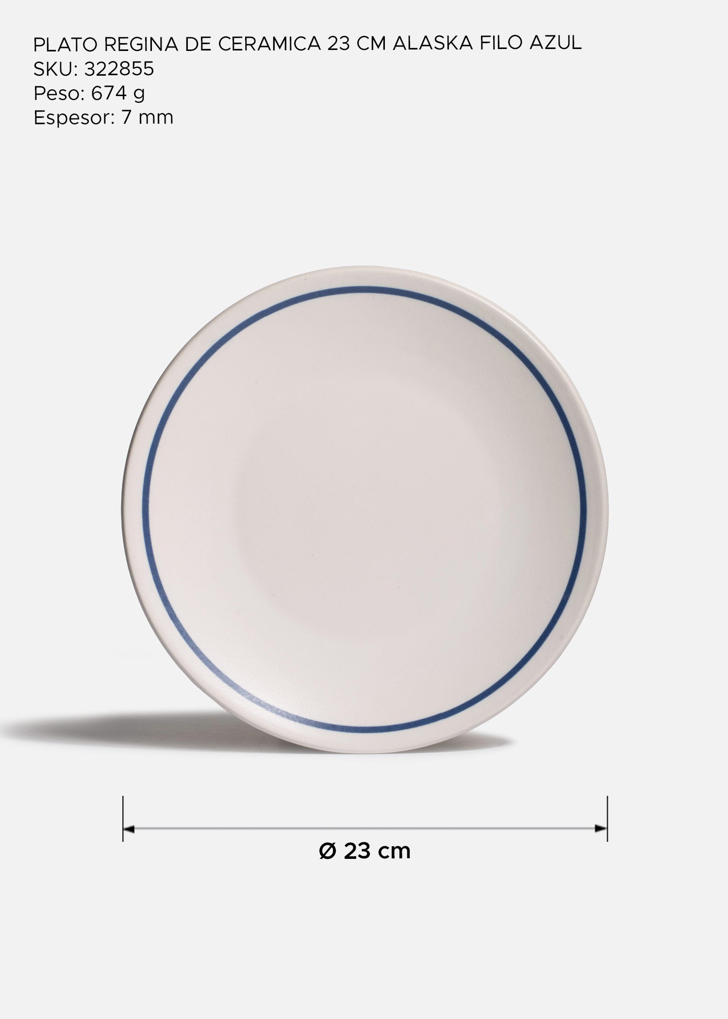 Plato Regina Alaska blanco con filo azul de 23 cm