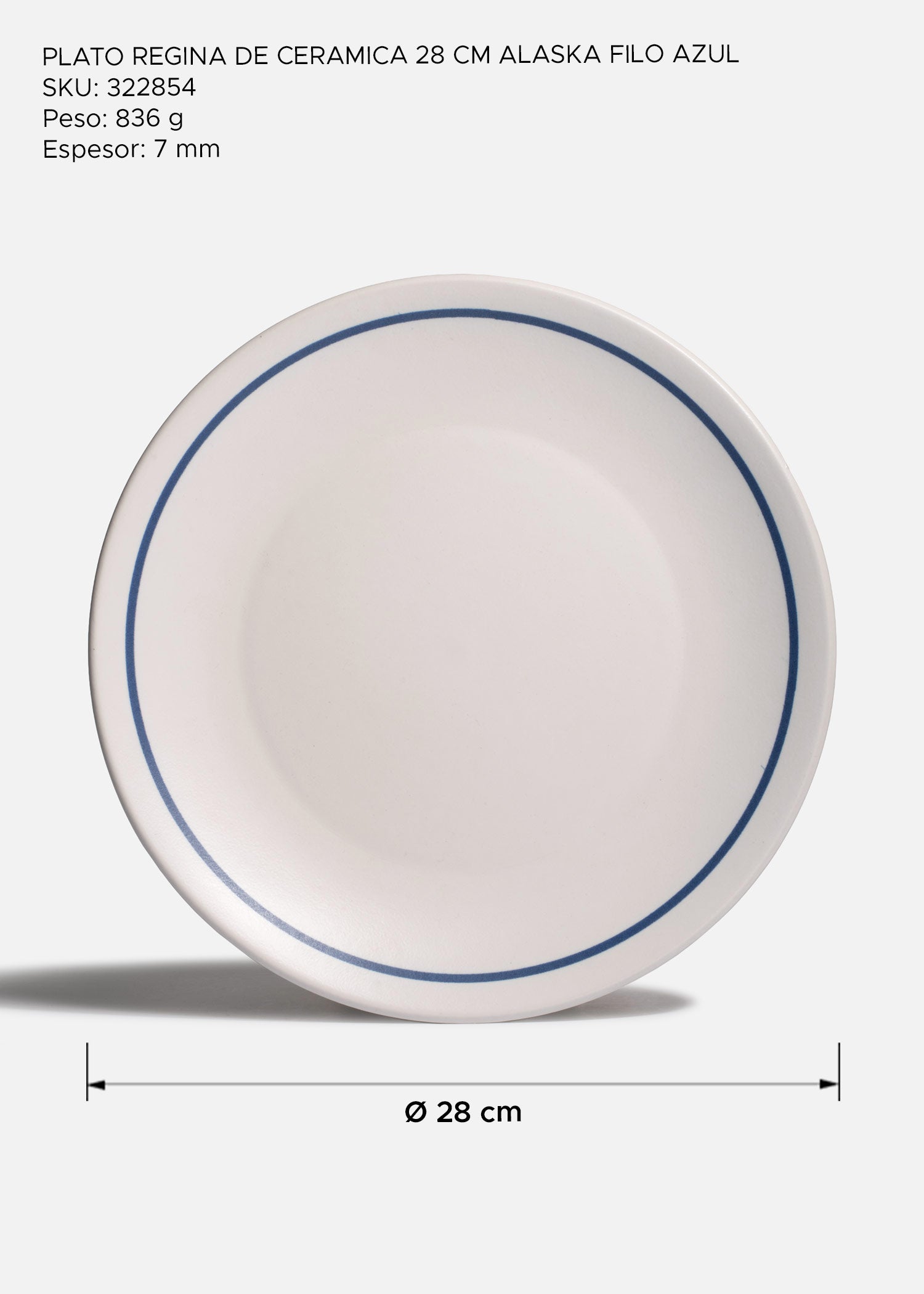 Plato Regina Alaska blanco con filo azul de 28 cm