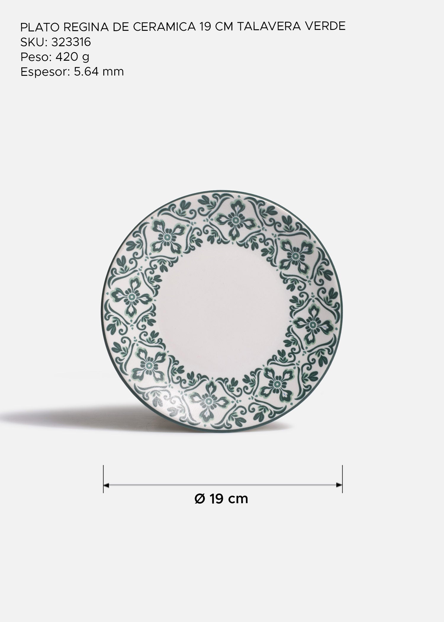 Plato Regina blanco con decoración floral verde
