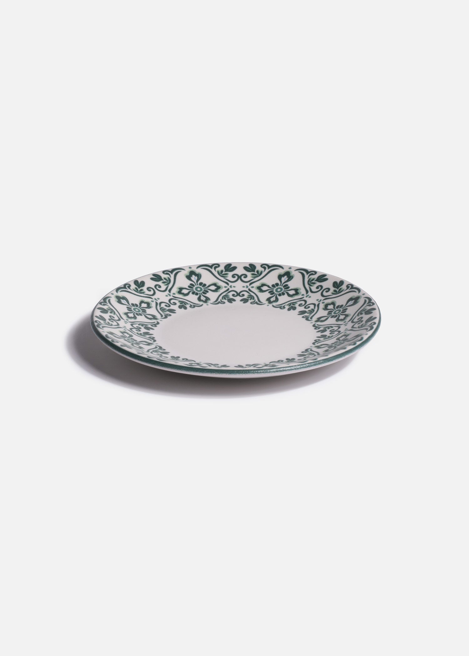 Plato de cerámica decorado verde para entradas y postres