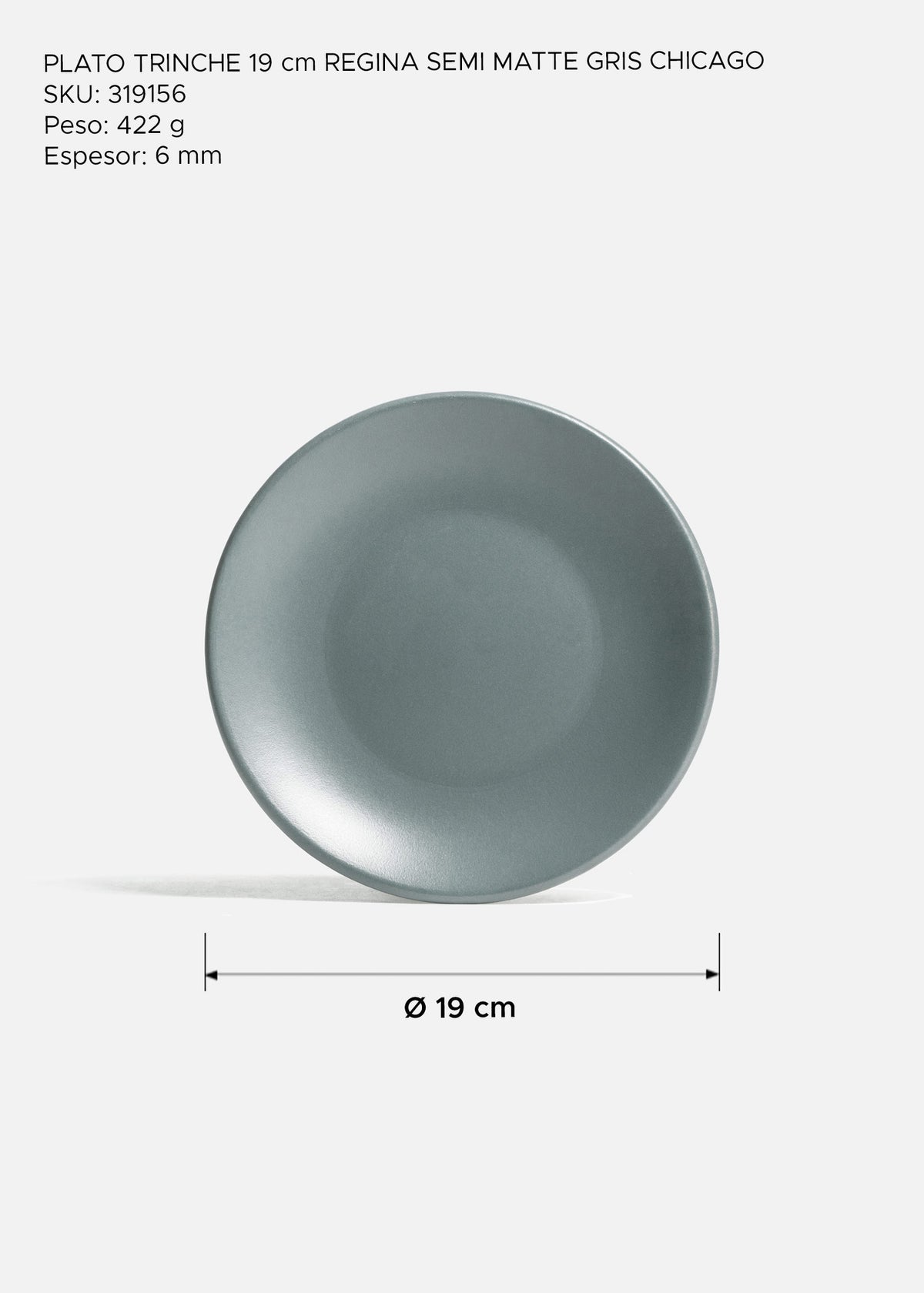 Plato trinche regina de cerámica gris semi mate Chicago Ø 19 cm