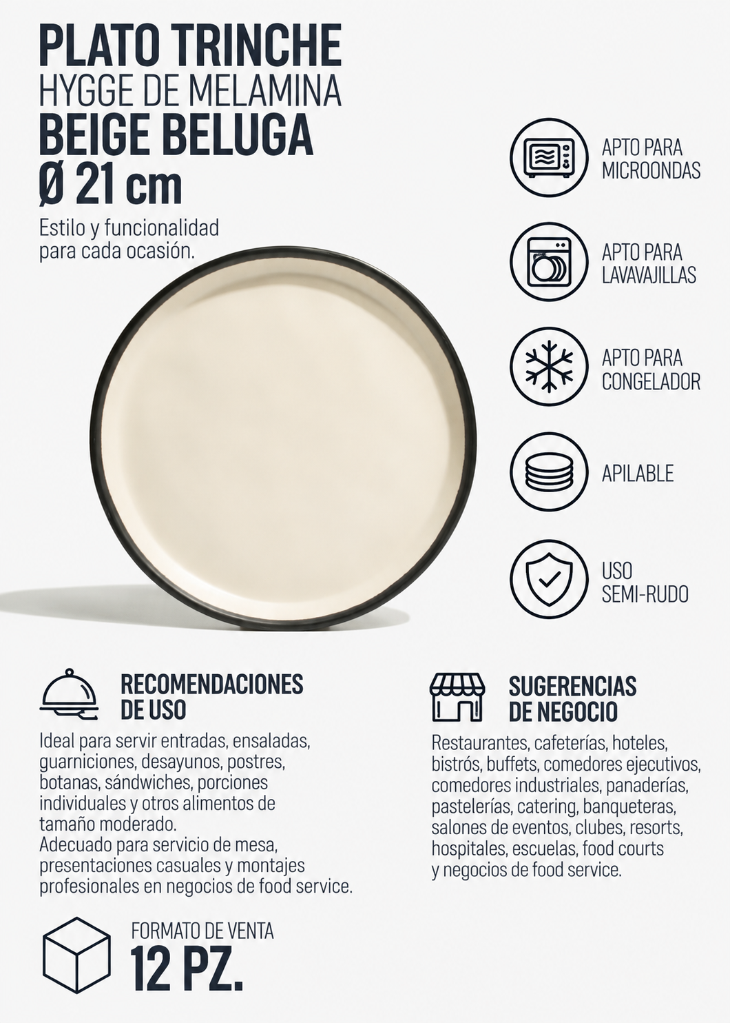 Plato trinche de melamina beige Beluga Hygge Ø 21 cm