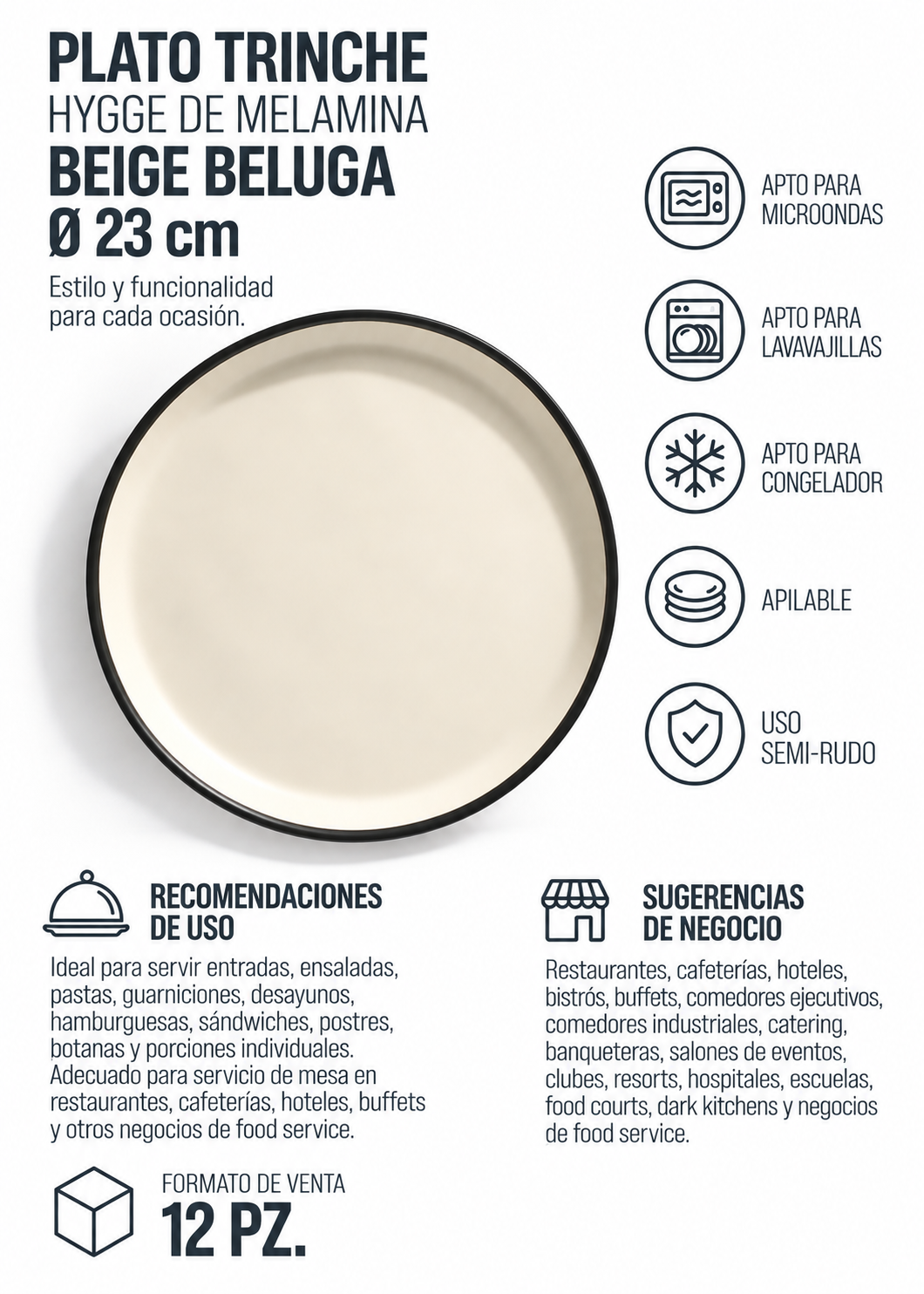 Plato trinche de melamina beige Beluga Hygge Ø 23 cm
