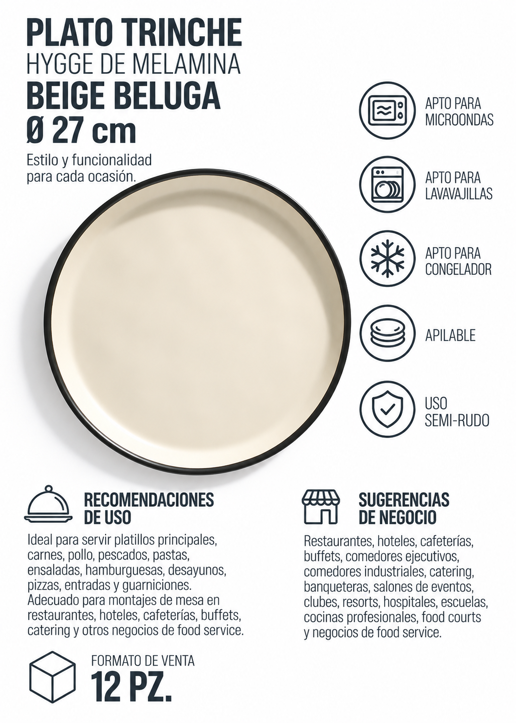 Plato trinche de melamina beige Beluga Hygge Ø 27 cm
