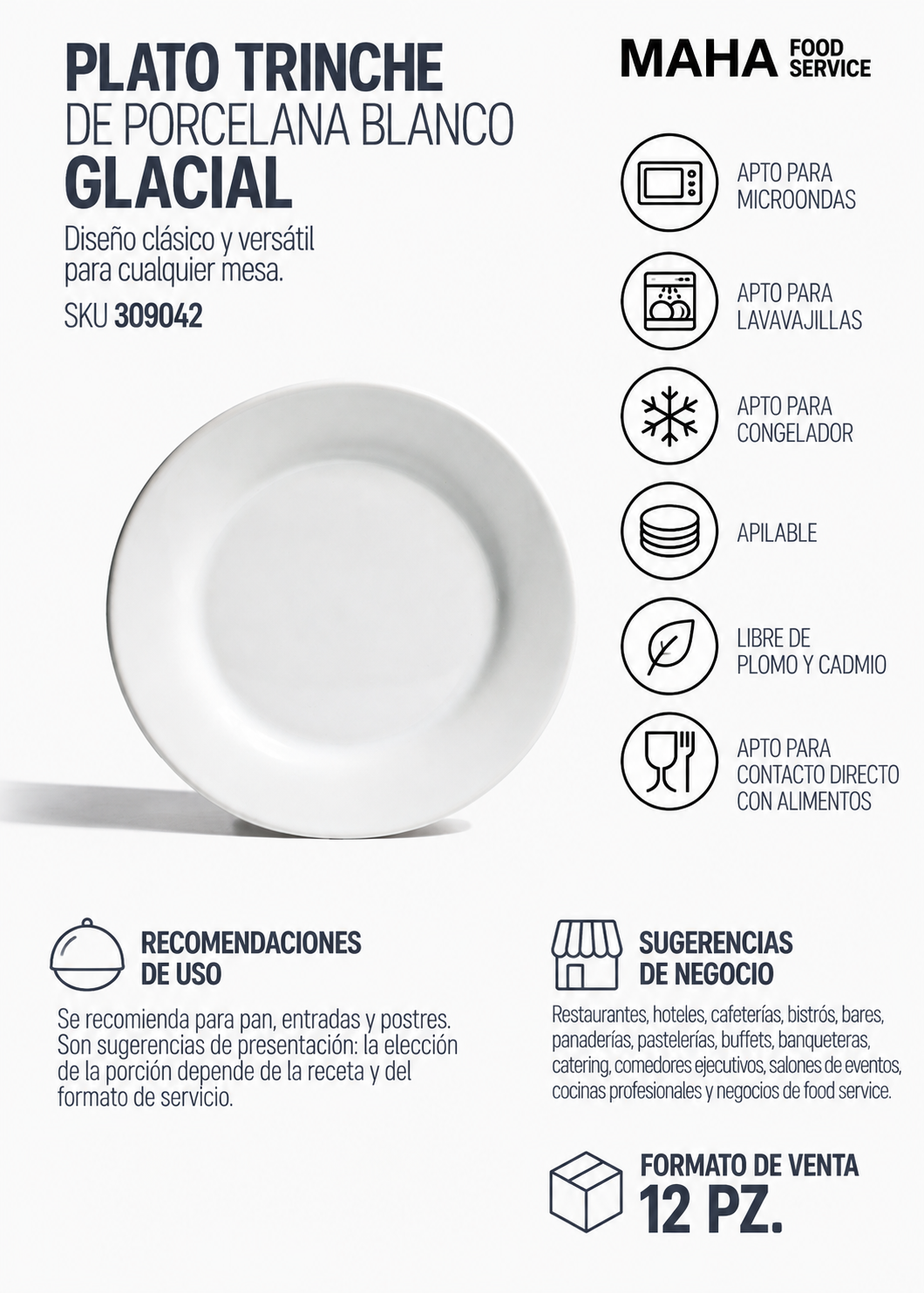 Plato trinche de porcelana blanco Glacial Ø 19 cm