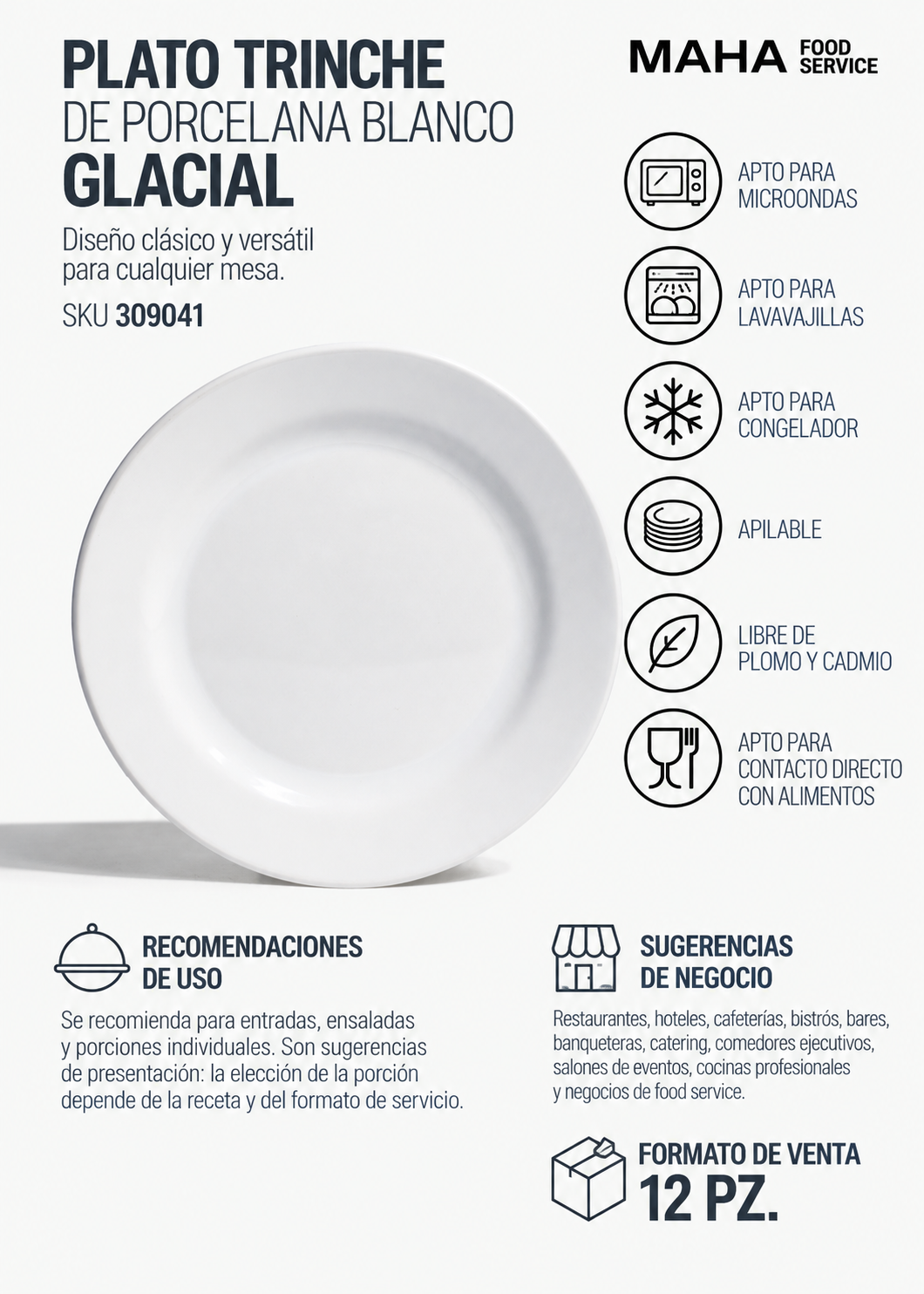 Plato trinche de porcelana blanco Glacial Ø 23 cm