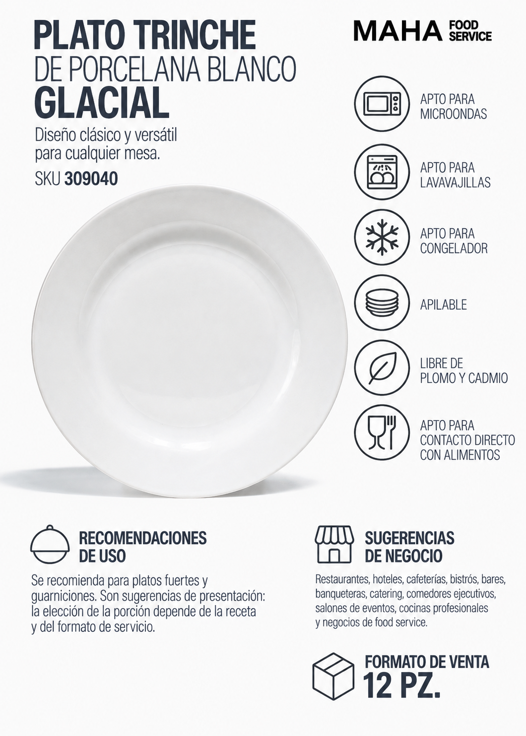 Plato trinche de porcelana blanco Glacial Ø 26 cm