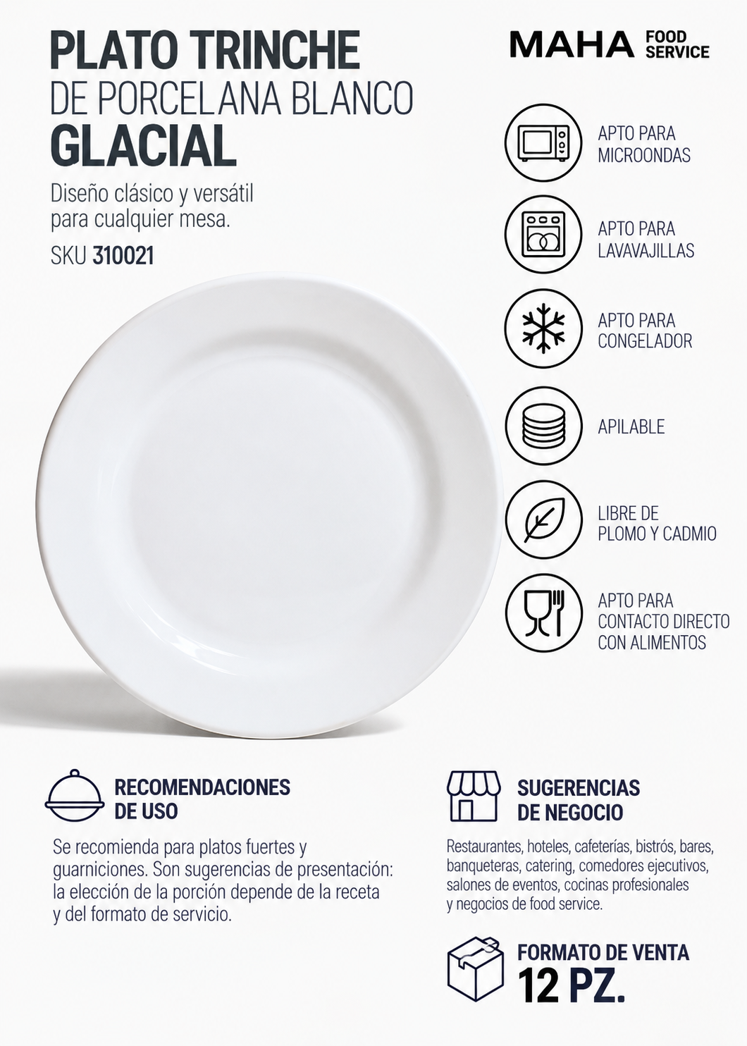 Plato trinche de porcelana blanco Glacial Ø 28 cm