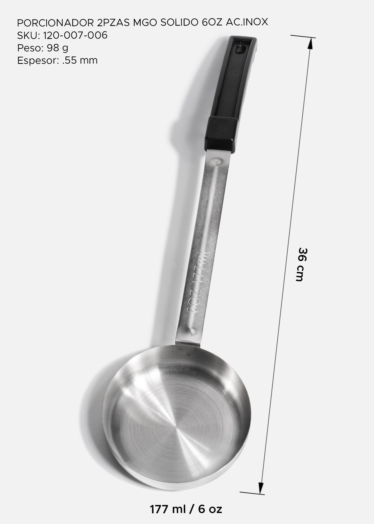 Porcionador sólido de acero inoxidable de 6 oz