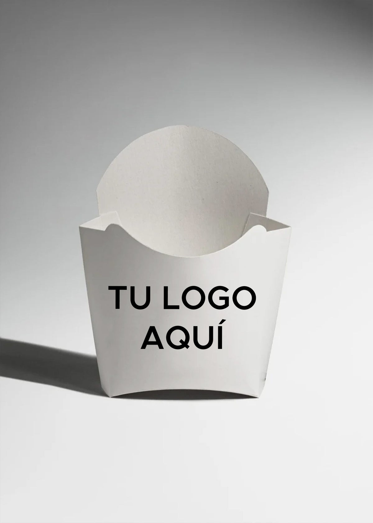 Porta papas desechable blanco de cartón personalizado máximo 4 tintas premium 9x9x4 cm