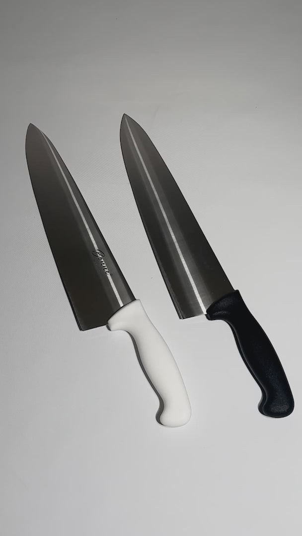 Cargar vídeo: Cuchillos para chef de acero inoxidable negro y blanco Arc 12". Premium
