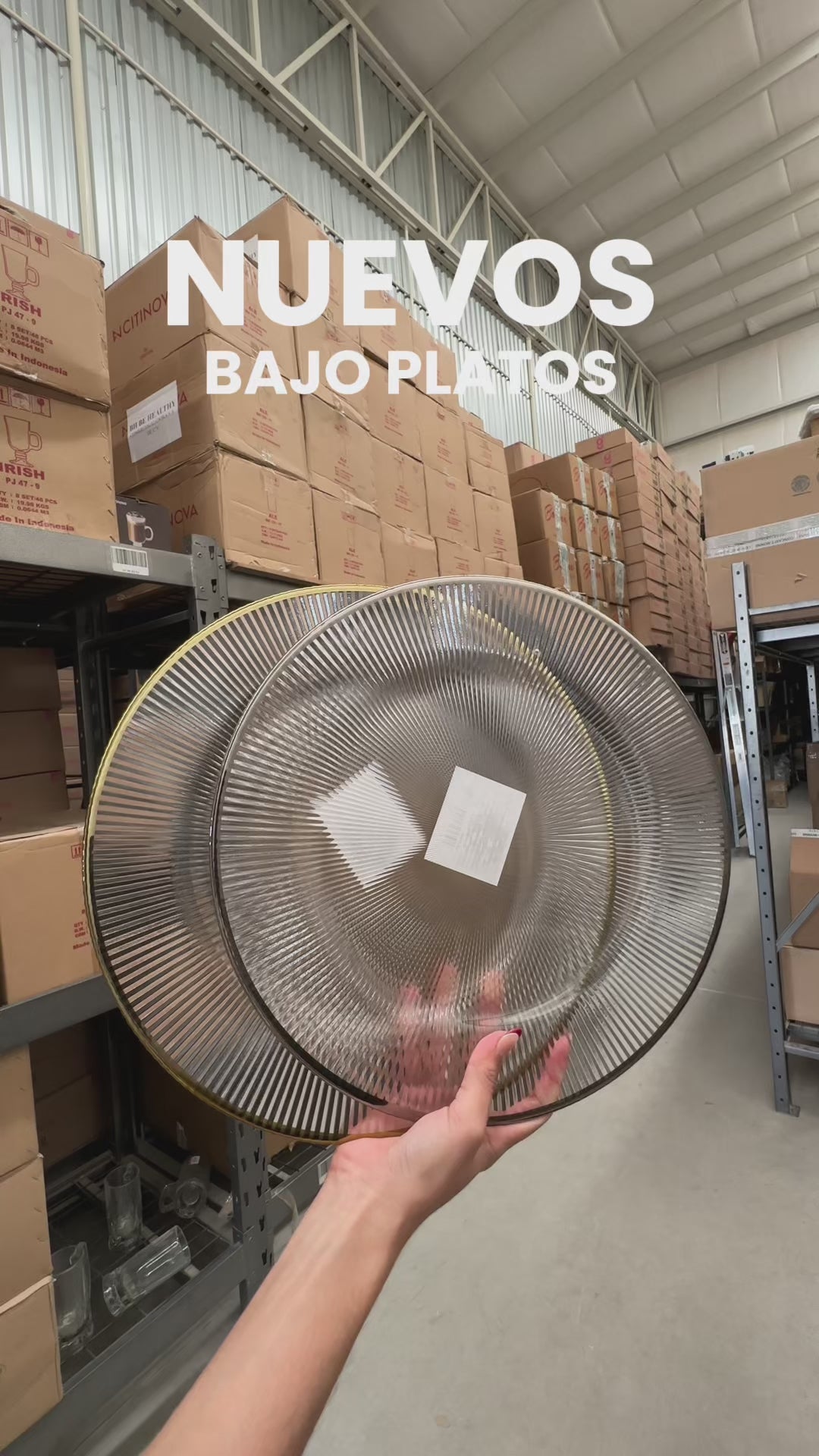 Cargar vídeo: Plato base de vidrio transparente con filo plata y rayas Edge 32.5 cm