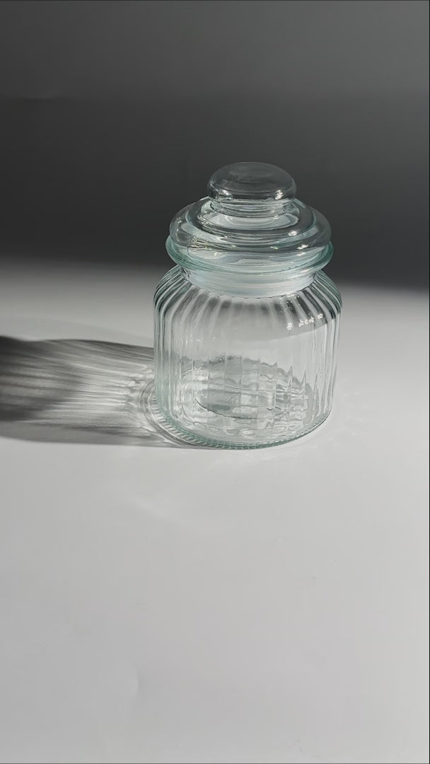 Frasco de vidrio estriado con tapa hermética para vela 300 y 650 ml