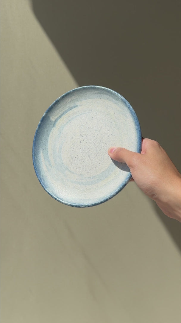 Video del plato trinche de porcelana Harena blanco con azul de 17 cm