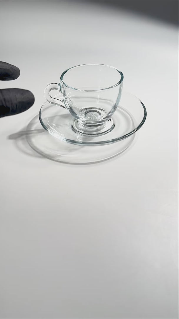 Set taza para café espresso con plato de vidrio transparente 85 ml