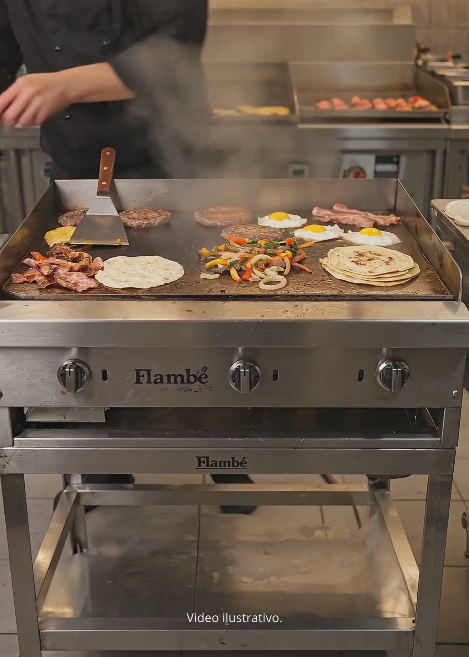 Plancha de acero inoxidable de gas 36", 3 quemadores 90,000 BUT, con placa de acero rolado en frío. Premium (Base por separado)