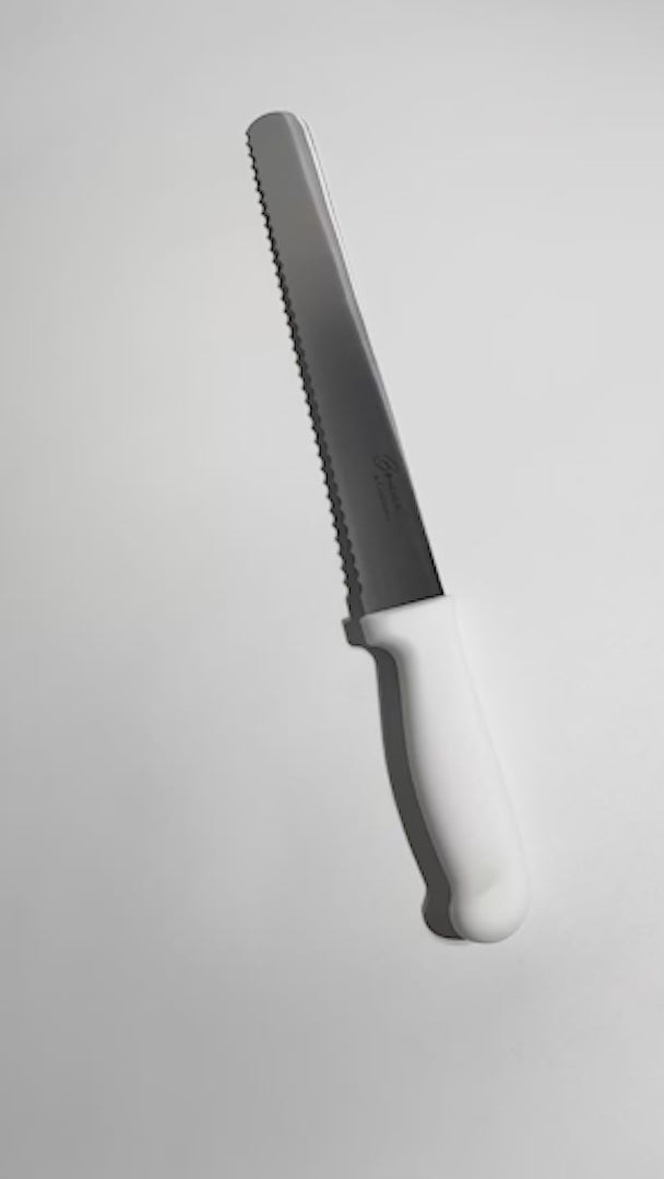 Cargar vídeo: Cuchillo para pan de acero inoxidable de sierra blanco 10"