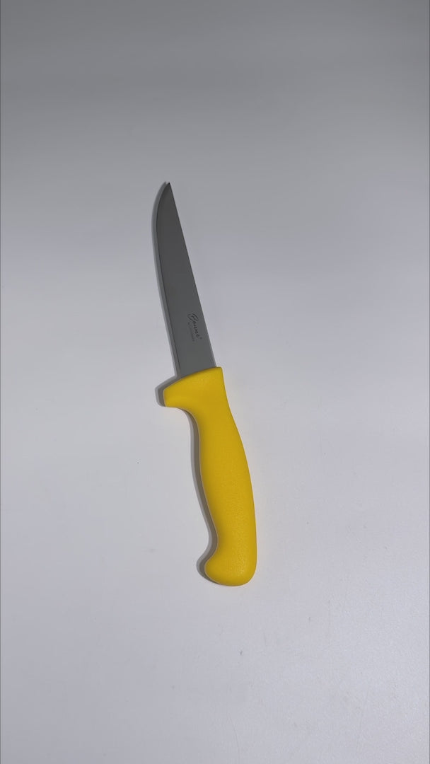Cargar vídeo: Cuchillo para deshuesar recto profesional de acero inoxidable con mango antideslizante rojo, verde, blanco, negro, amarillo y azul  6". Premium
