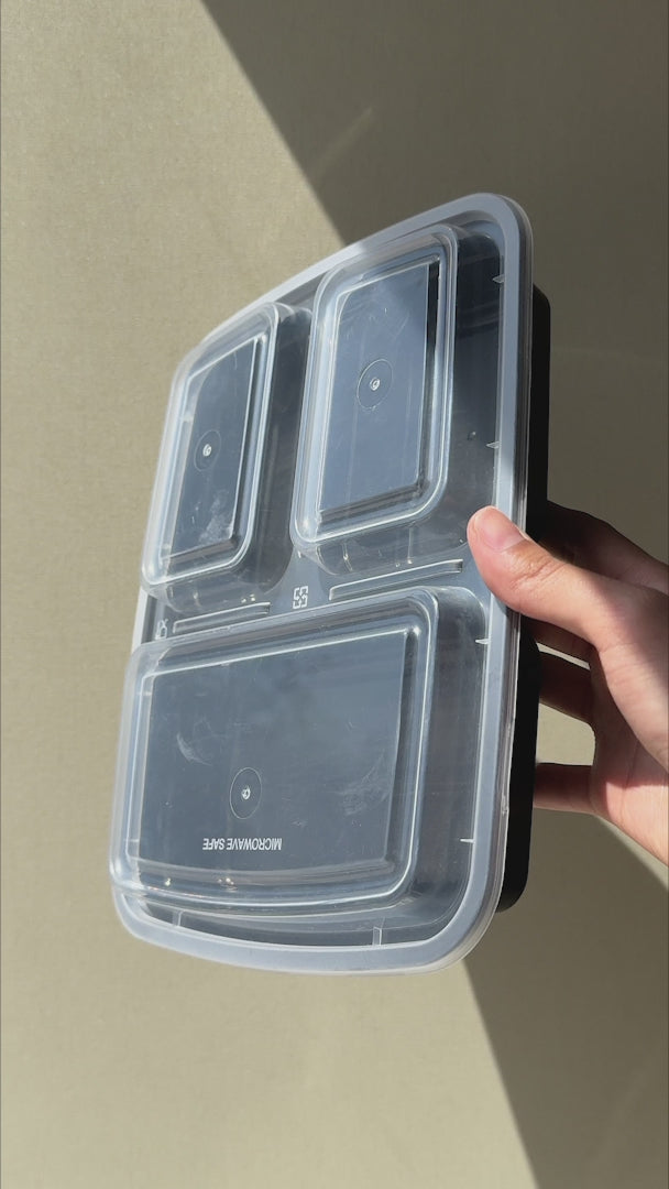Video del contenedor de alimentos MAHA de 3 compartimentos con tapa transparente