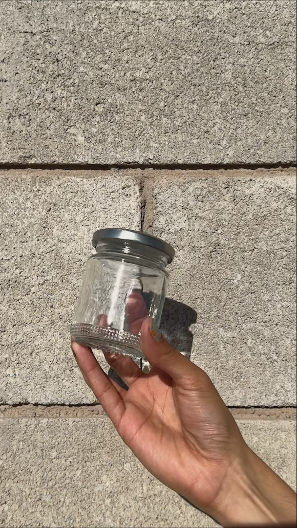 Frascos cilindro de vidrio transparente con tapa plateada de 50 a 500 ml