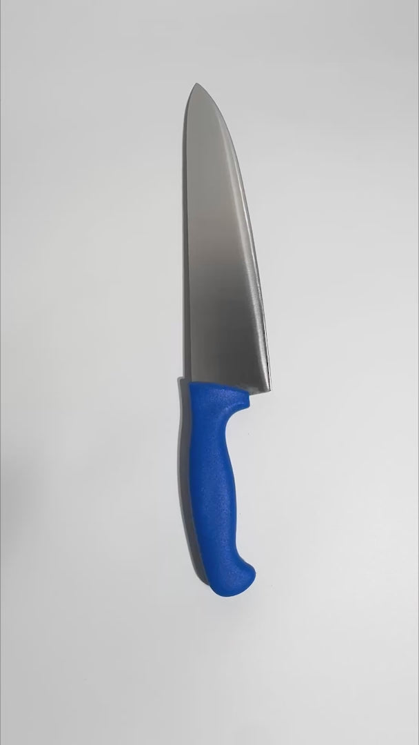 Cargar vídeo: Cuchillo de acero inoxidable para chef rojo, azul, blanco, negro, amarillo y verde Coltello 10". Premium