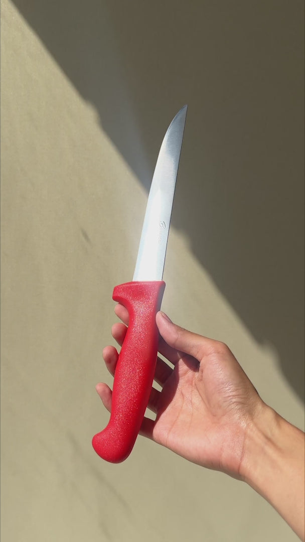 Cuchillo para deshuesar recto profesional de acero inoxidable con mango antideslizante rojo, verde, blanco, negro, amarillo y azul  6". Premium