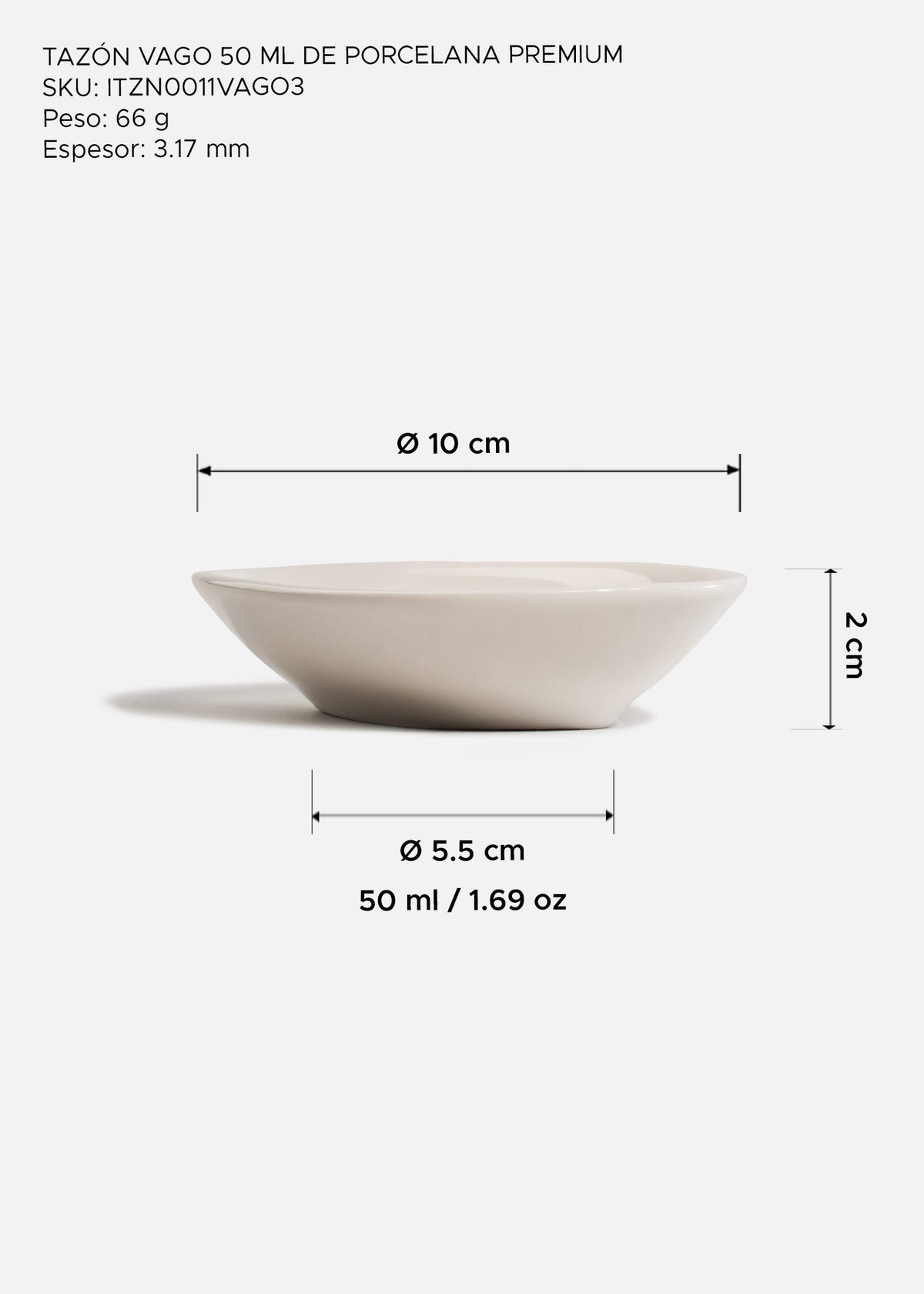 Tazón Vago de porcelana de 50 ml — fotografía de producto, vista 2
