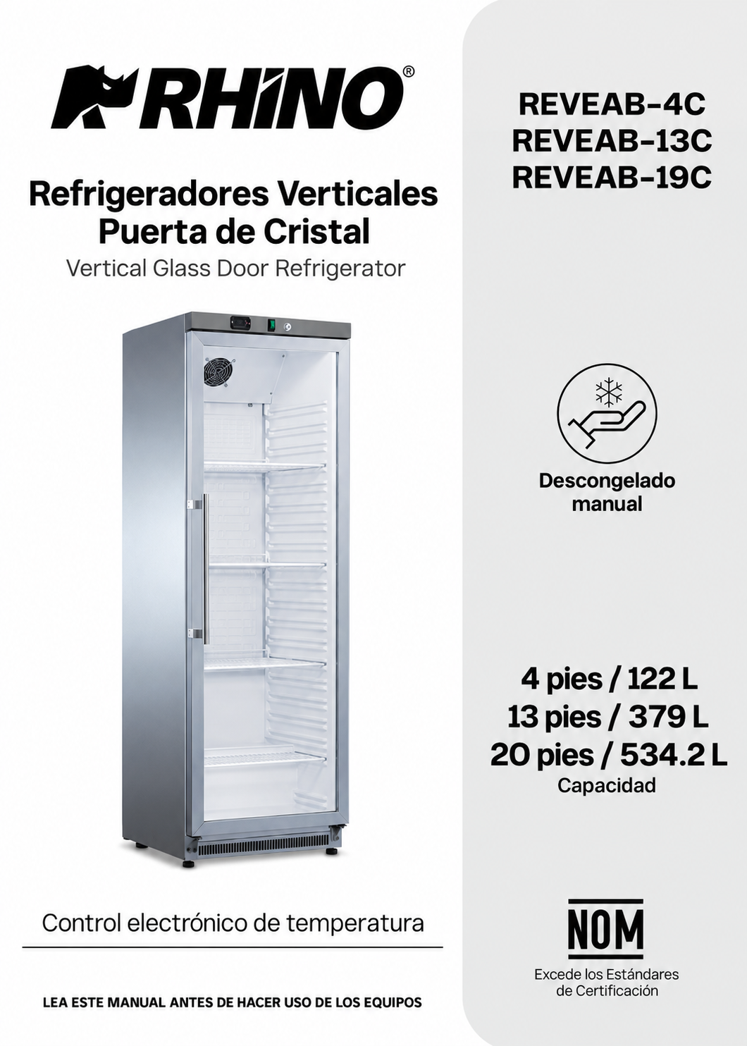 Ficha técnica y detalle de especificaciones del refrigerador vertical Rhino 13 ft³ de 211.5 L, imagen 10