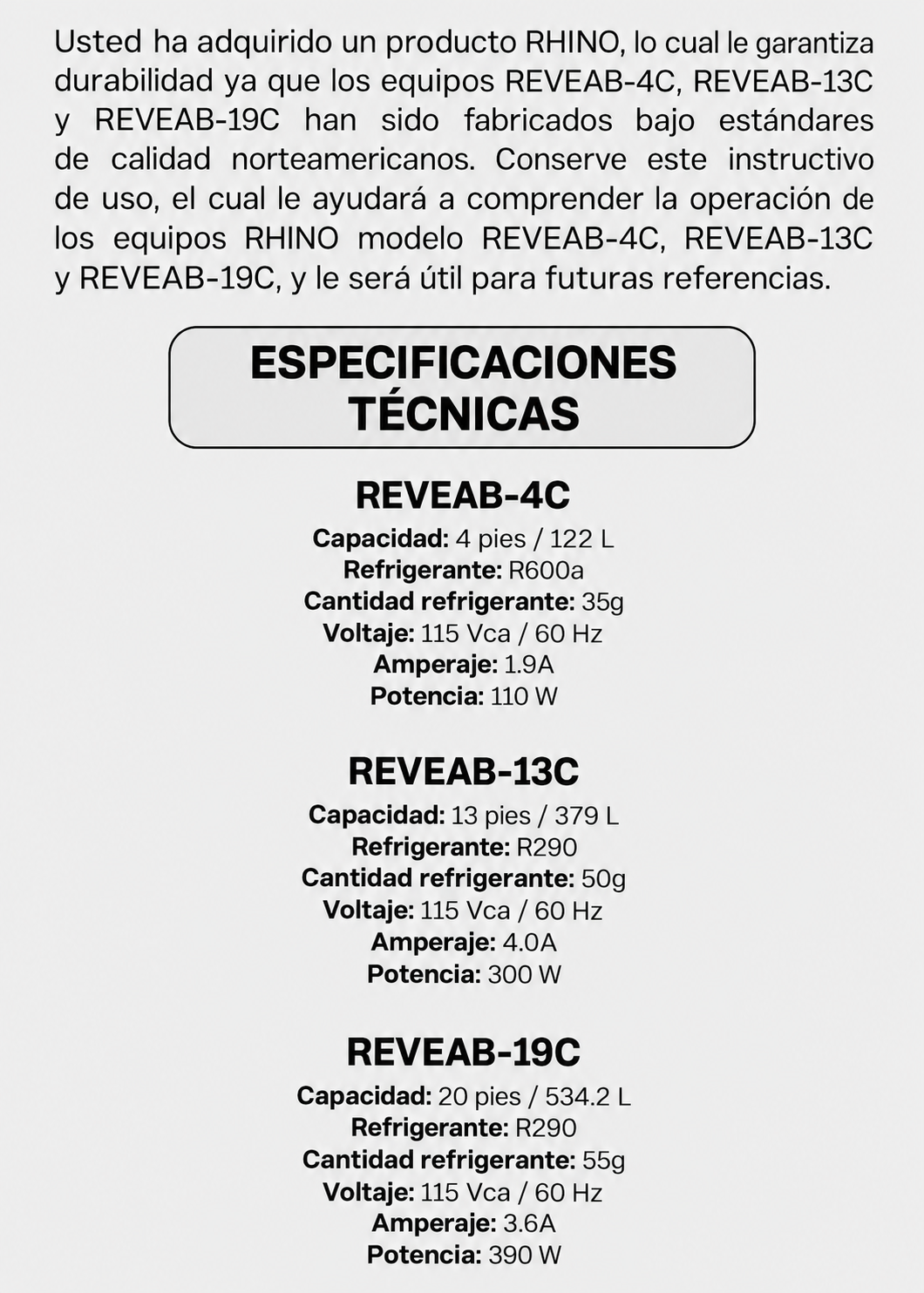 Ficha técnica y detalle de especificaciones del refrigerador vertical Rhino 13 ft³ de 211.5 L, imagen 11