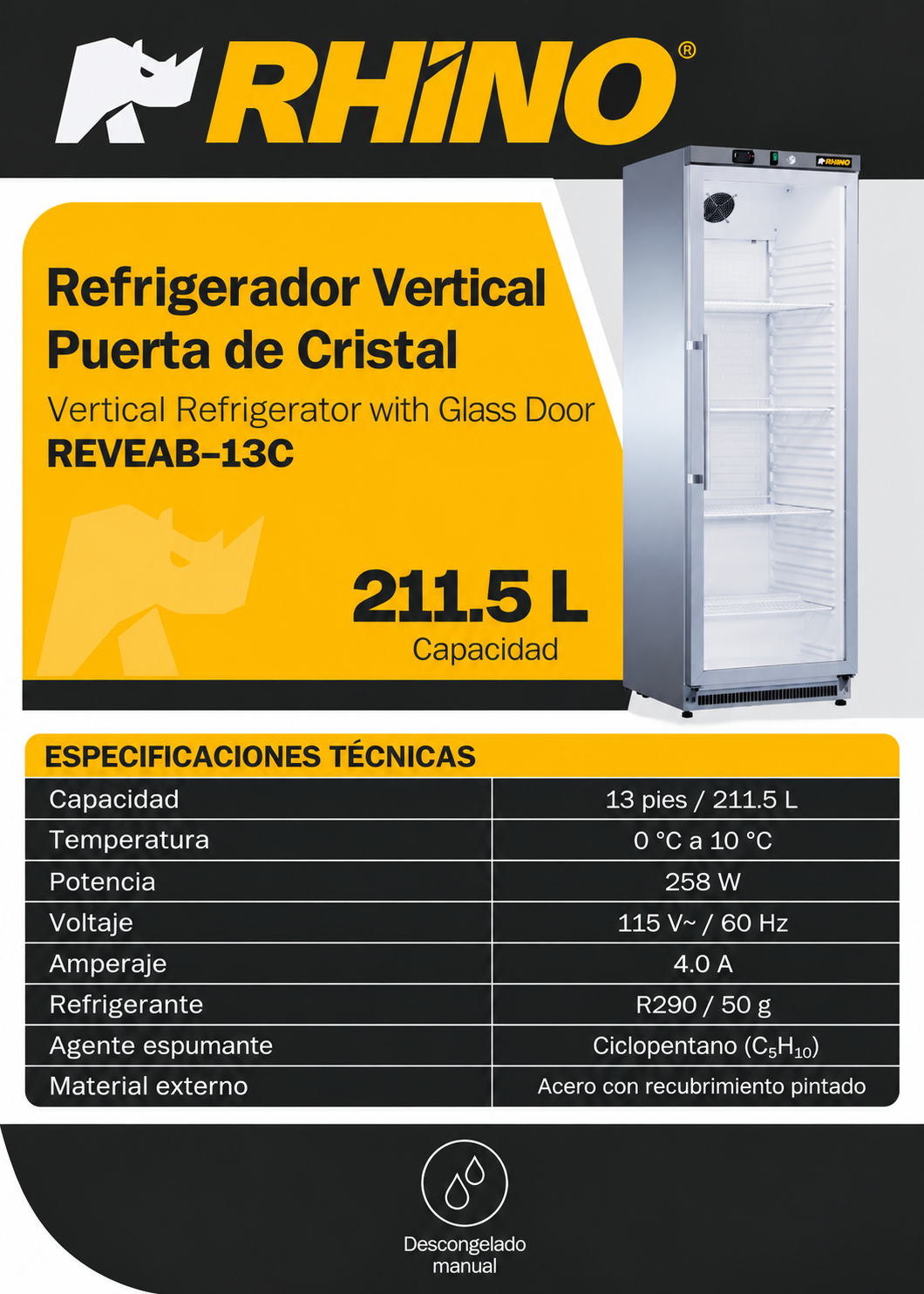 Etiqueta del refrigerador vertical Rhino 13 ft³ de 211.5 L