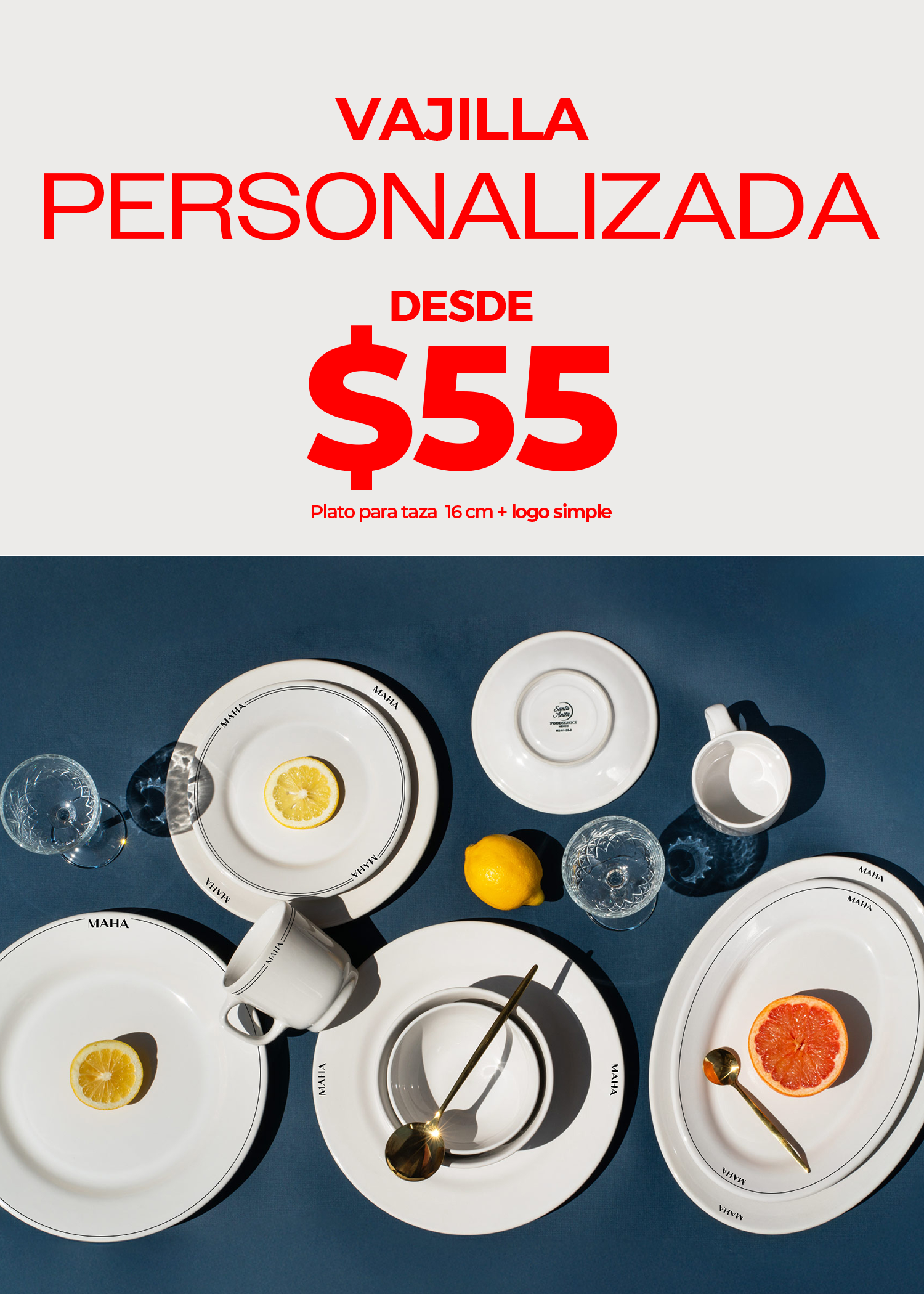 Platos de cerámica blanco Glacial + personalizado con logo simple