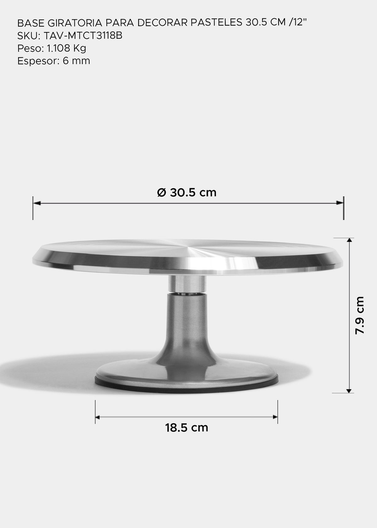 Base giratoria de acero inoxidable para decorar pasteles