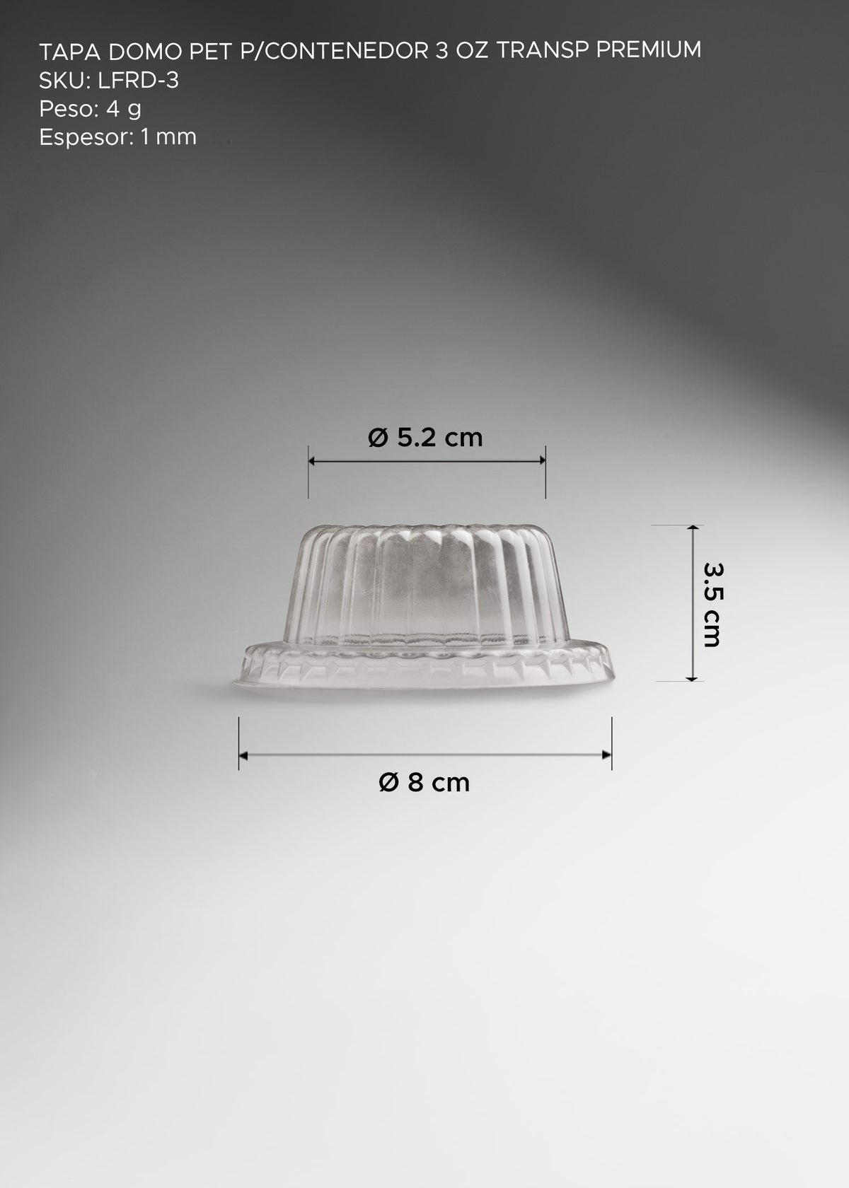 Tapa domo desechable de plástico (pet) transparente premium para contenedor de 3 oz