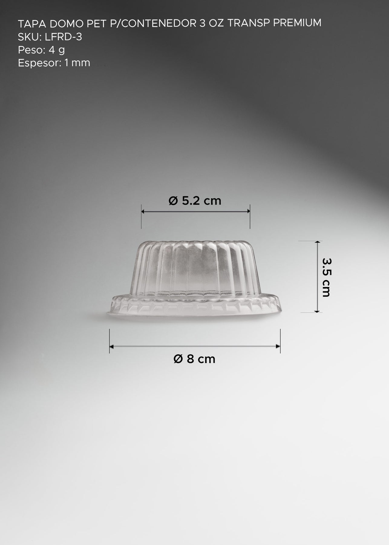 Tapa domo desechable de plástico (pet) transparente premium para contenedor de 3 oz