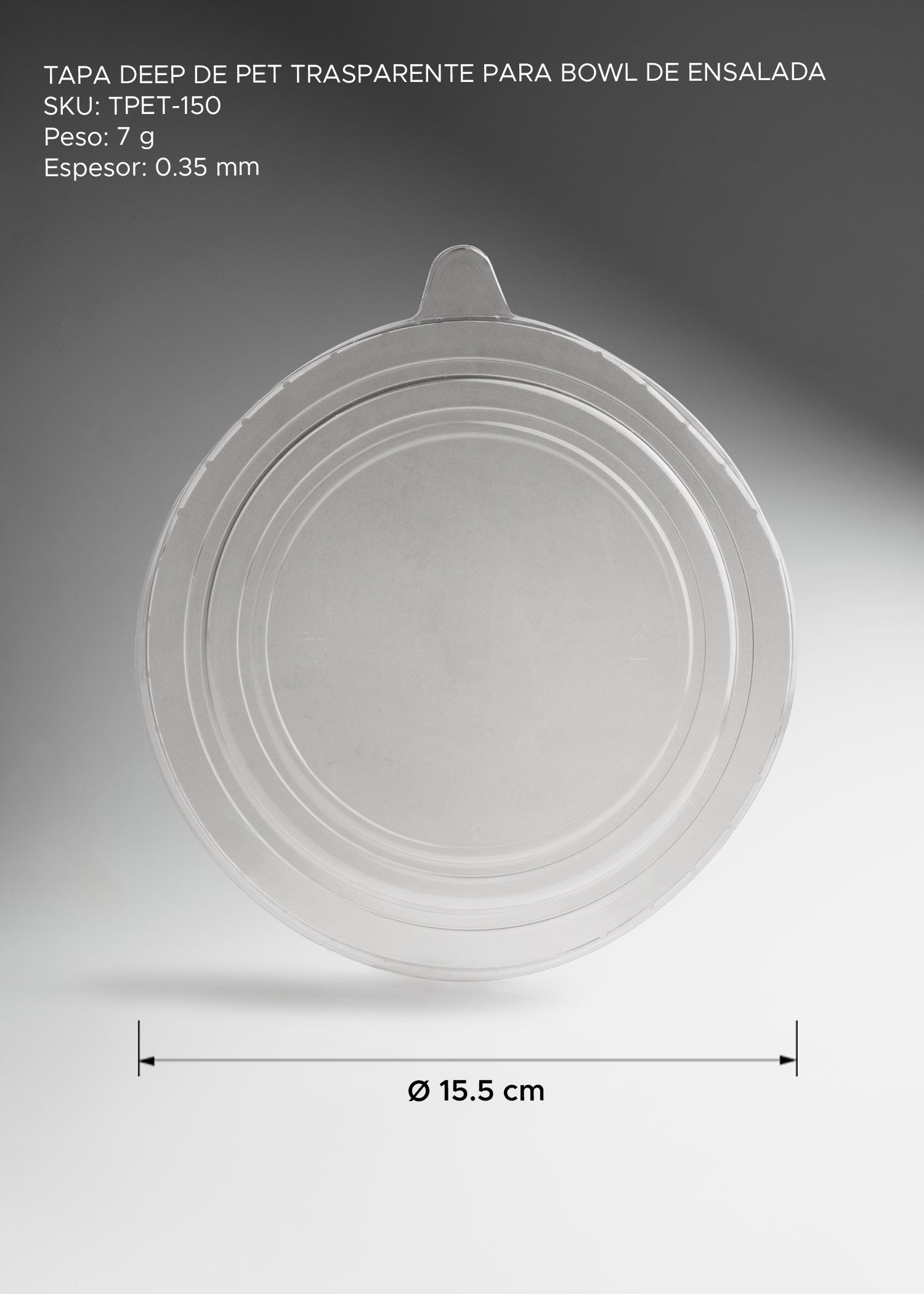 Tapa PET transparente para ensaladera de 750 ml y 1 L