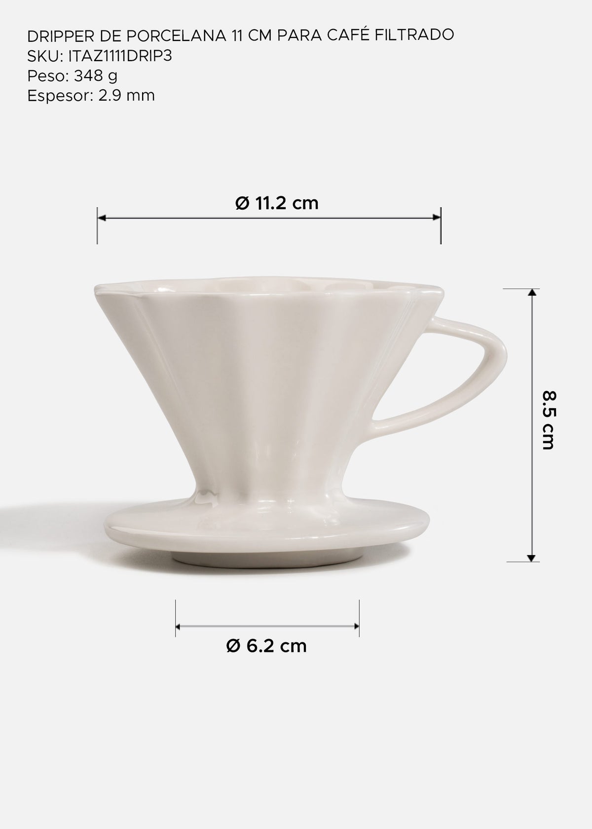 Dripper de porcelana de 11 cm para café filtrado — fotografía de producto, vista 2