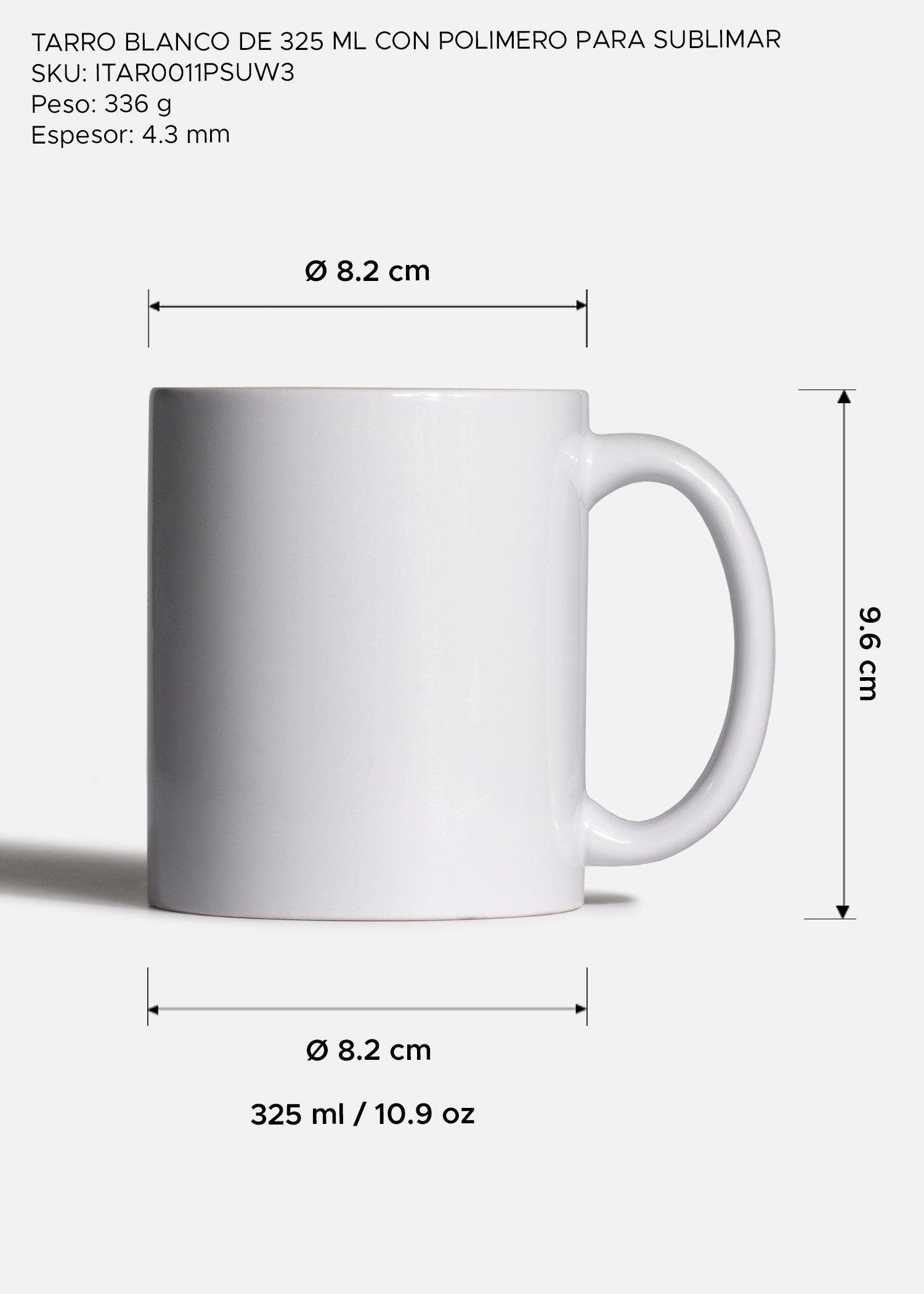 Taza blanca de porcelana para sublimación 325 ml