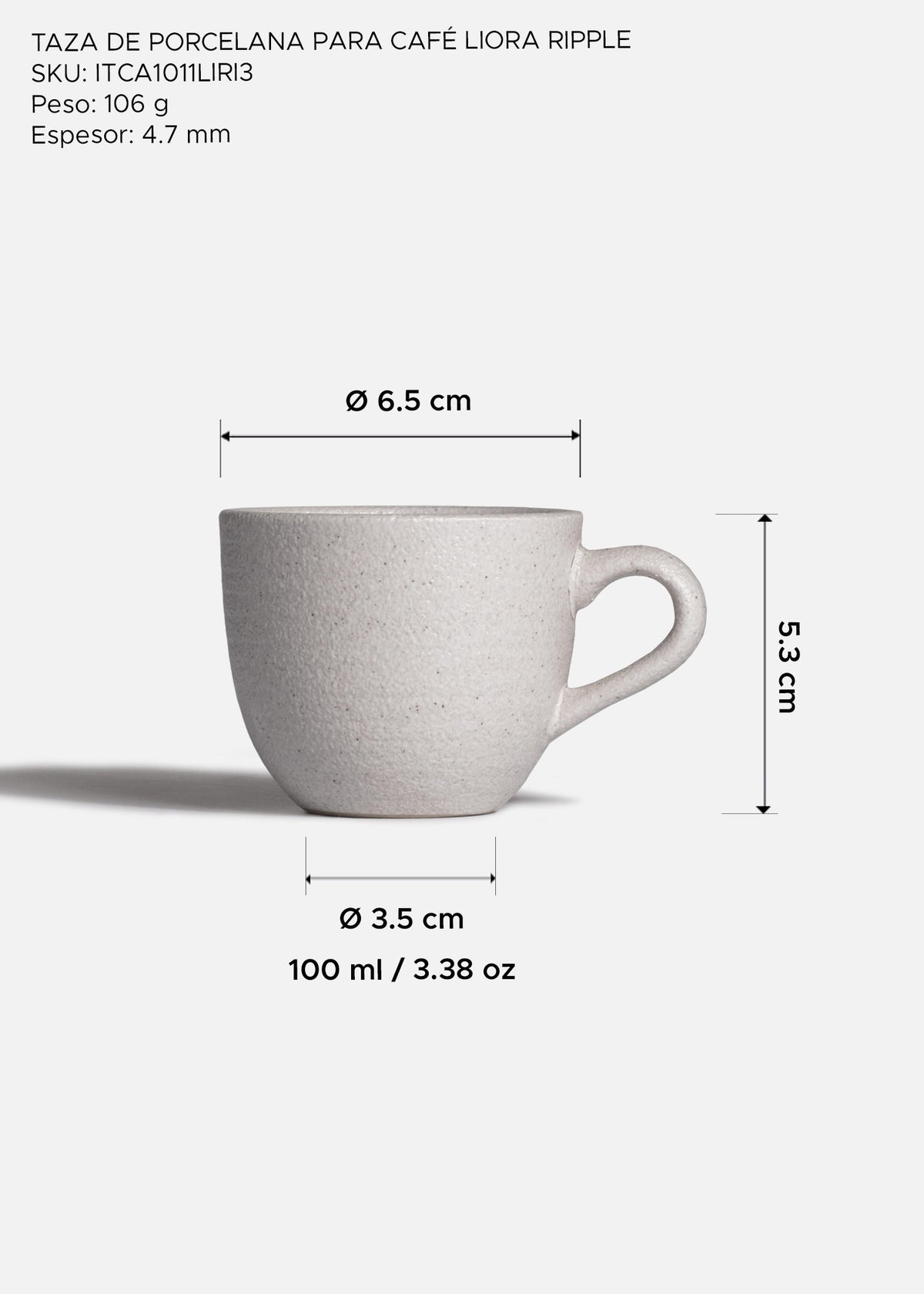 Taza para espresso de porcelana marfil Liora Ripple 100 ml