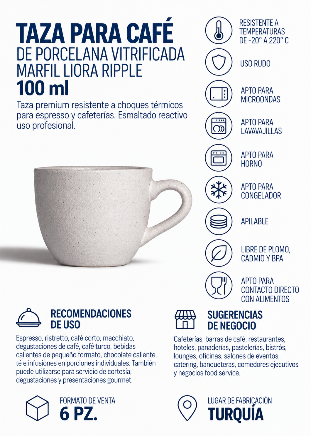 Taza espresso de porcelana vitrificada Liora Ripple