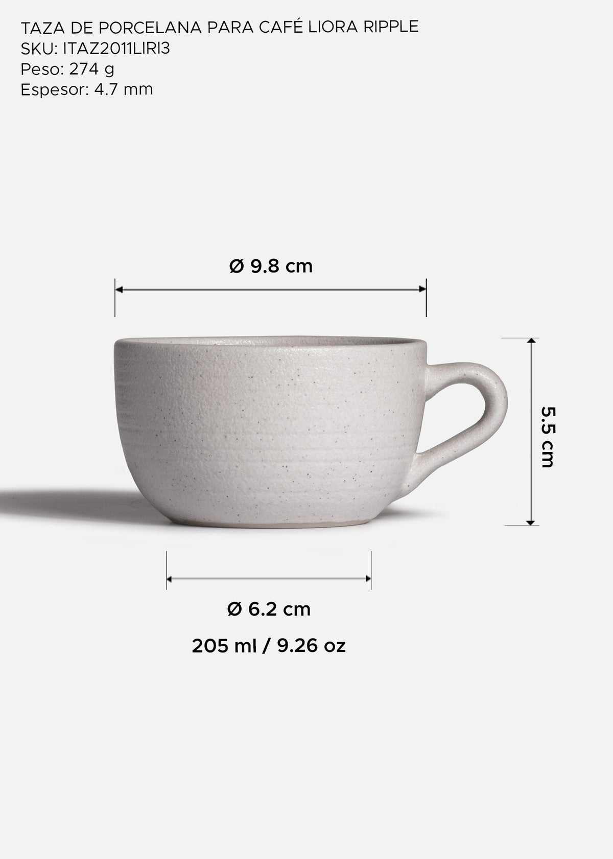 Taza para café de porcelana marfil Liora Ripple 205 ml