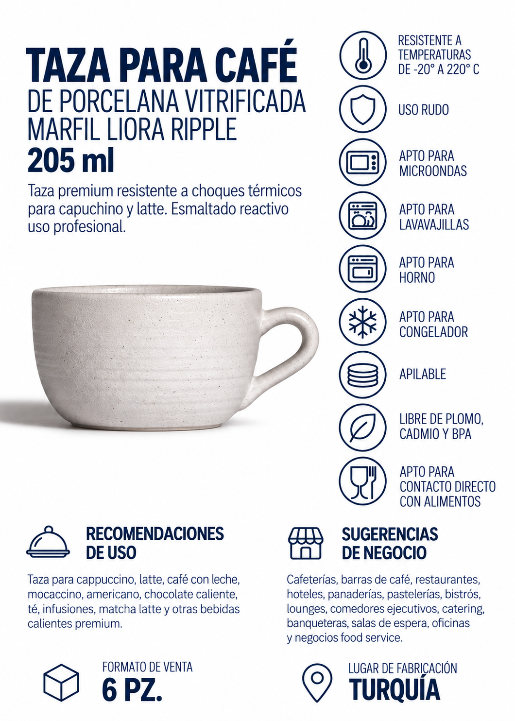 Taza de porcelana vitrificada Liora Ripple para capuchino