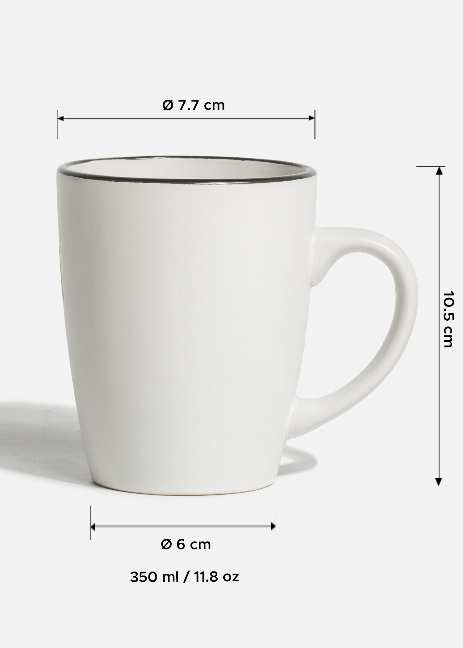 Taza de cerámica blanco con filo negro 350 ml