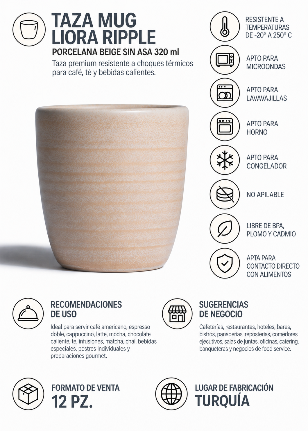 Taza mug sin asa de porcelana Liora Ripple