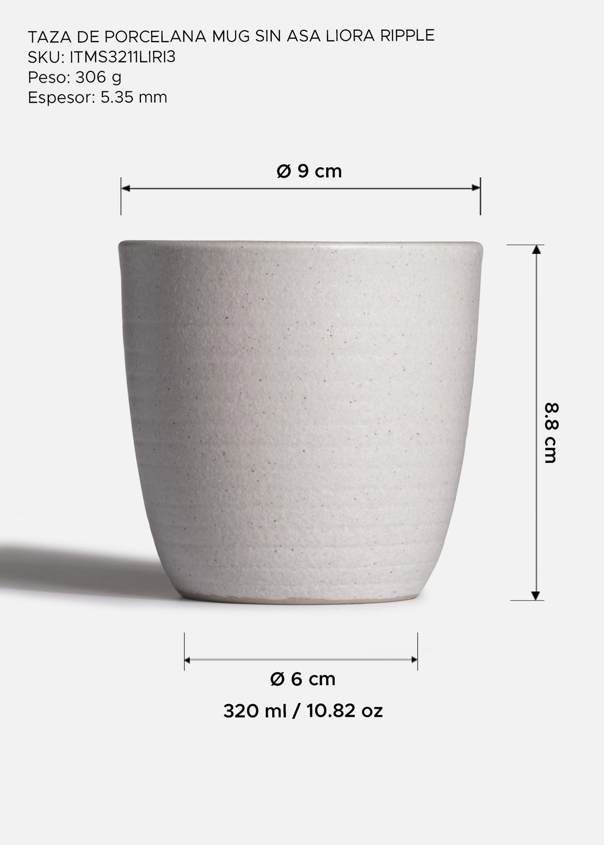 Taza de porcelana marfil sin asa Liora Ripple para café
